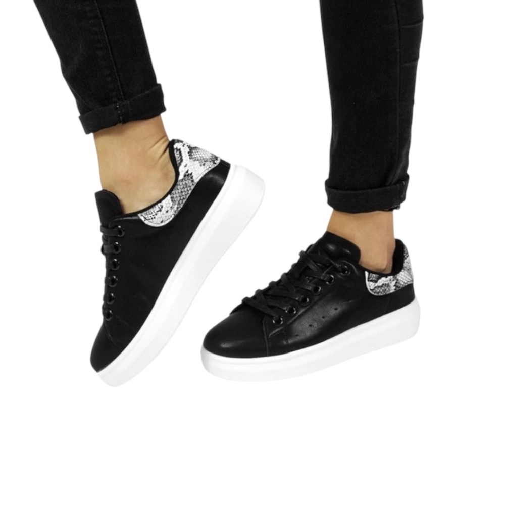 Miki Low Top Platform Sneaker Black/Snake Skin 9